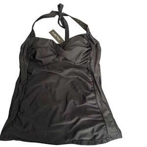 Talisea Women's Halter Tankini Swim Top‎ Black Ruched Bust Support NWT Size S